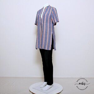 A.L.C. Striped V‎ Neck Short Sleeve Linen Blend Long Tunic